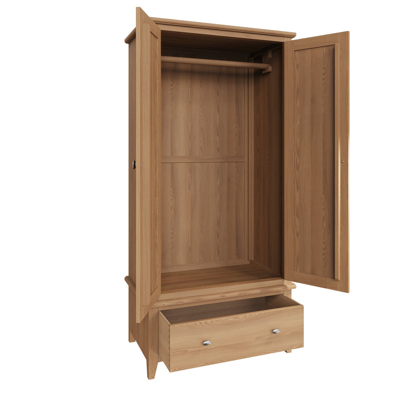 Shrewsbury Light Oak Wardrobe Double with Drawer 90 x 52 x 185 cm