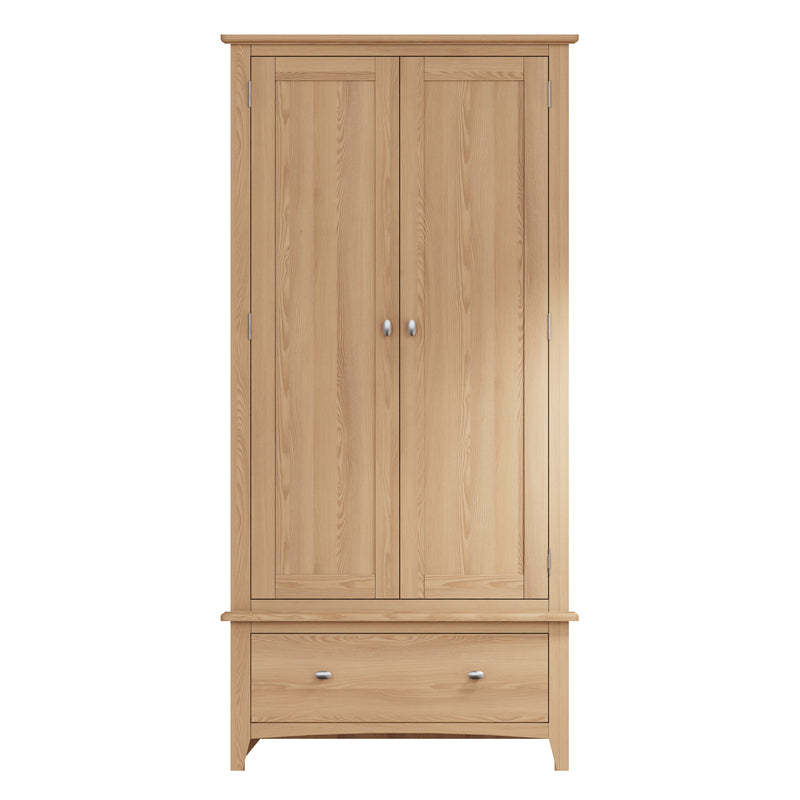 Shrewsbury Light Oak Wardrobe Double with Drawer 90 x 52 x 185 cm