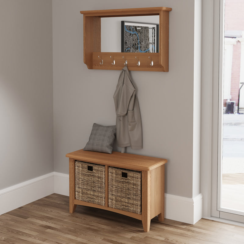 Shrewsbury Light Oak Wall Coat Rack with Mirror 80 x 15 x 50 cm