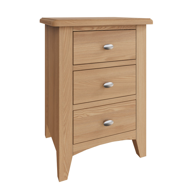 Shrewsbury Light Oak Bedside Table with 3 Drawers 42 x 35 x 58 cm