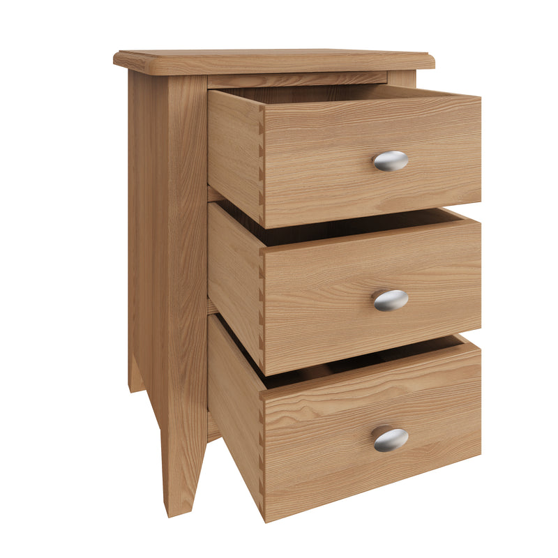 Shrewsbury Light Oak Bedside Table with 3 Drawers 42 x 35 x 58 cm