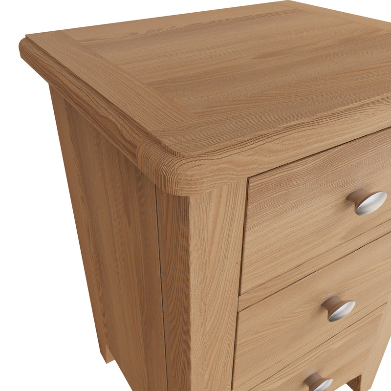 Shrewsbury Light Oak Bedside Table with 3 Drawers 42 x 35 x 58 cm
