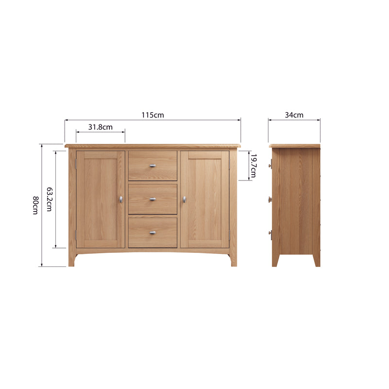 Shrewsbury Light Oak Large Sideboard 115 x 34 x 80 cm