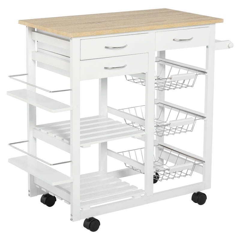 HOMCOM Kitchen Cart Trolley with Spice Racks, Baskets, Drawers for Dining Room
