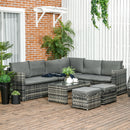 Outsunny 6pcs Garden Furniture Sofa Set, Rattan 3 Armchairs 2 Footstools Table