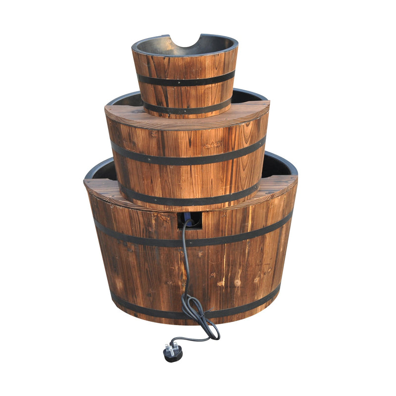 Outsunny Garden 3-tier wooden barrel Fountain