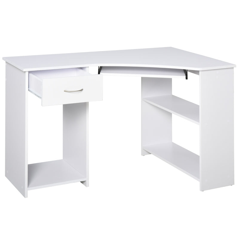 HOMCOM Corner Computer Desk with Shelves 75x120x70cm White
