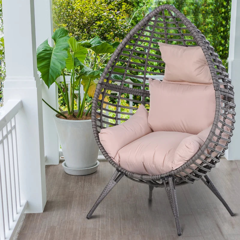 Outsunny Wicker Rattan Outdoor Egg Chair with 4 Legs Beige