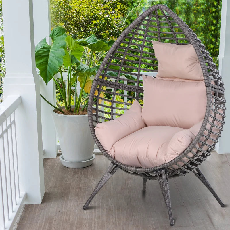 Outsunny Wicker Rattan Outdoor Egg Chair with 4 Legs Beige