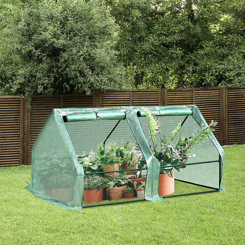 Outsunny 180x90x90cm Mini PE Grid Cover Steel Frame Greenhouse Green