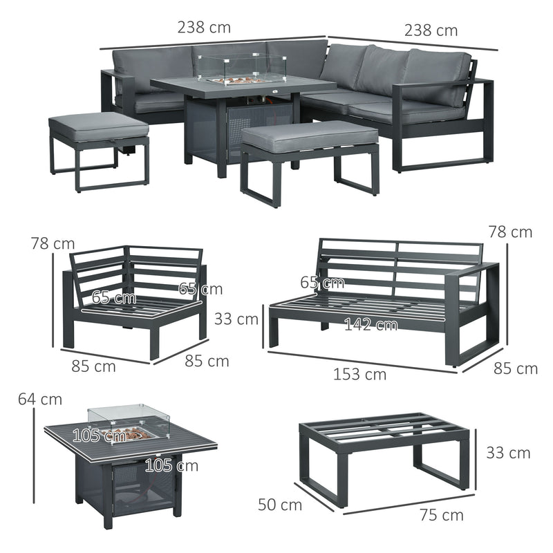 Outsunny 6-Piece Garden Furniture Set with Firepit Table Outdoor Sofa Aluminium