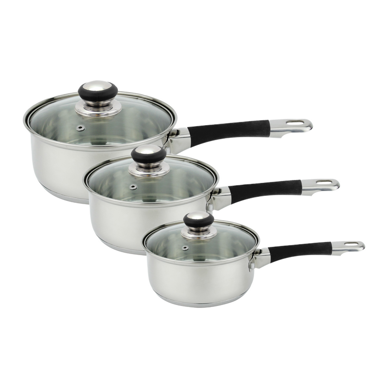 Lewis's Stainless Steel 3 Piece Pan Set with Silica Handles - Silver