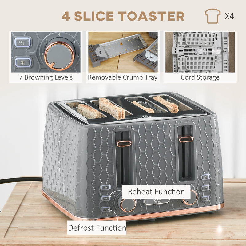 HOMCOM 1.7L Kettle and Toaster Set with Defrost, Reheat and Crumb Tray, Grey