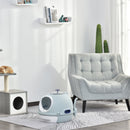 PawHut Futuristic Capsule-Shaped Cat Litter Box w/ 2 Doors Scoop Drawer Blue