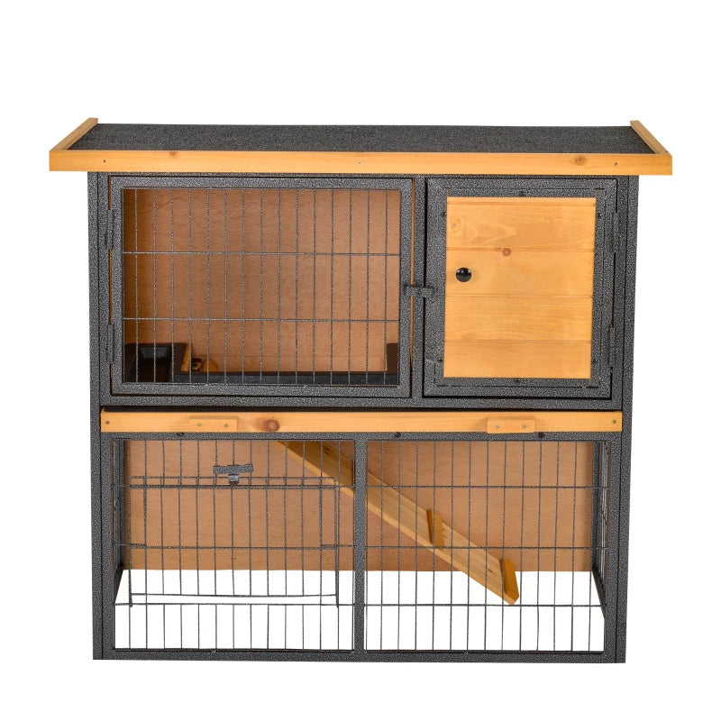 Pawhut Rabbit Hutch  Light Yellow, Black