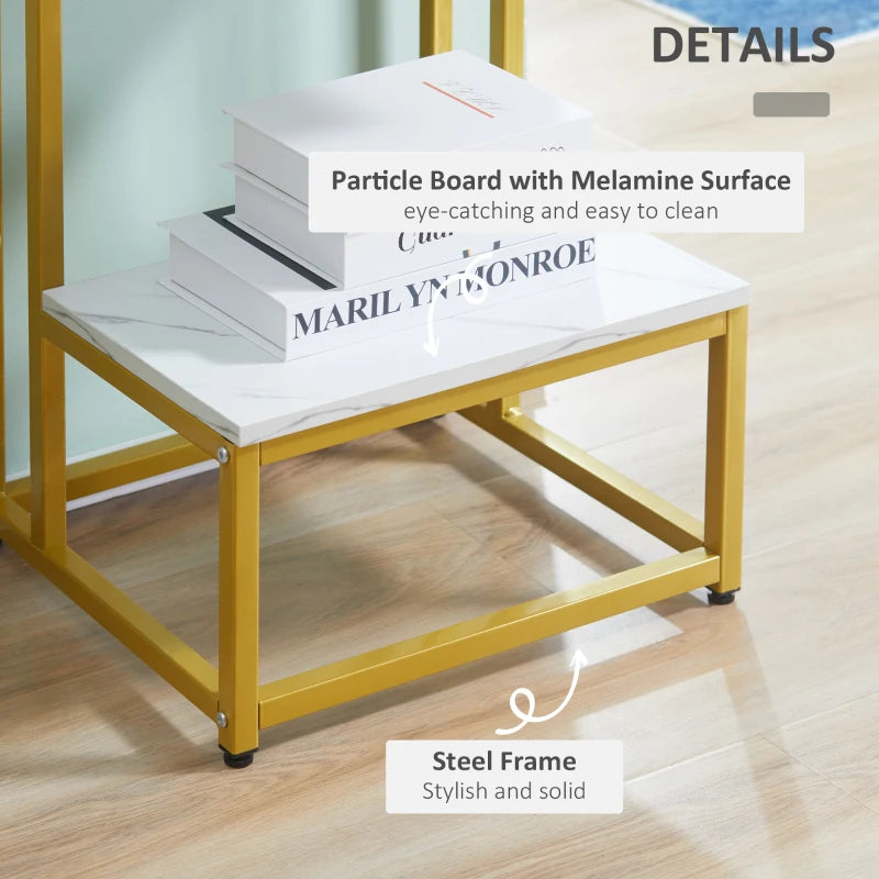HOMCOM Modern Side Table Square - White / Gold