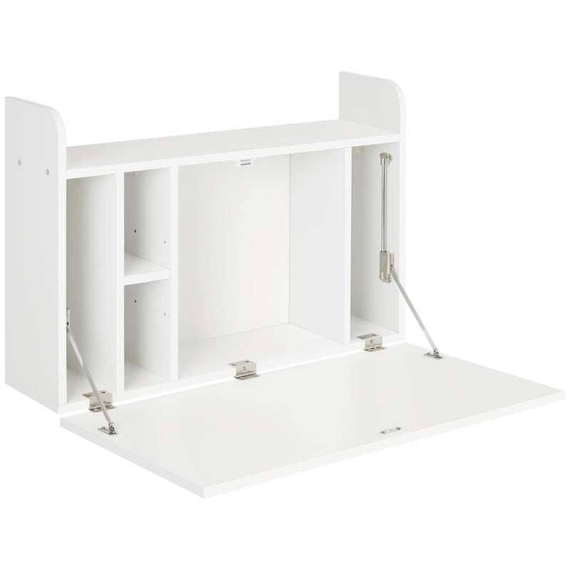 HOMCOM Wall Mounted Table w/ Space Saving Storage Compartments for Home Office