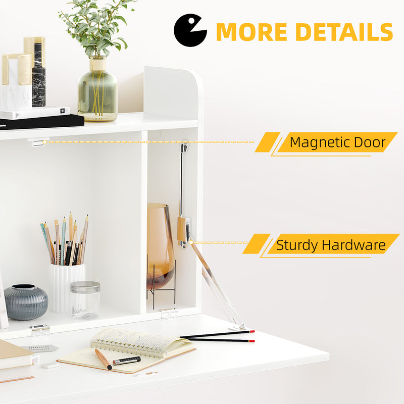 HOMCOM Wall Mounted Table w/ Space Saving Storage Compartments for Home Office