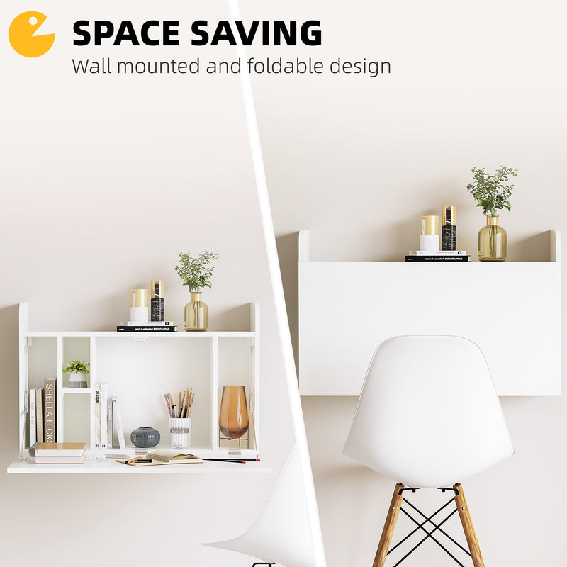 HOMCOM Wall Mounted Table w/ Space Saving Storage Compartments for Home Office