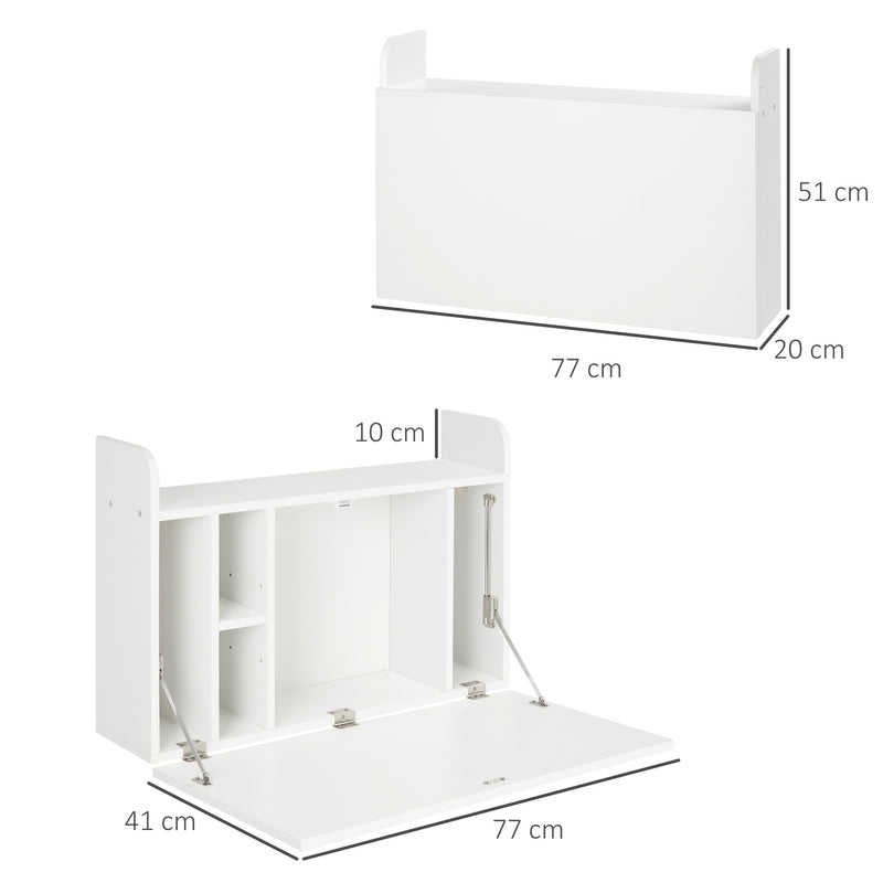 HOMCOM Wall Mounted Table w/ Space Saving Storage Compartments for Home Office