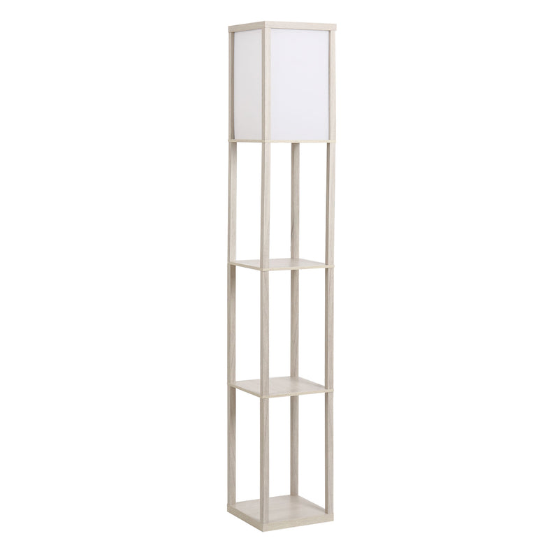 HOMCOM Floor Lamp Reading Lamp with 3-Tier Storage Shelf for Home Office Oak