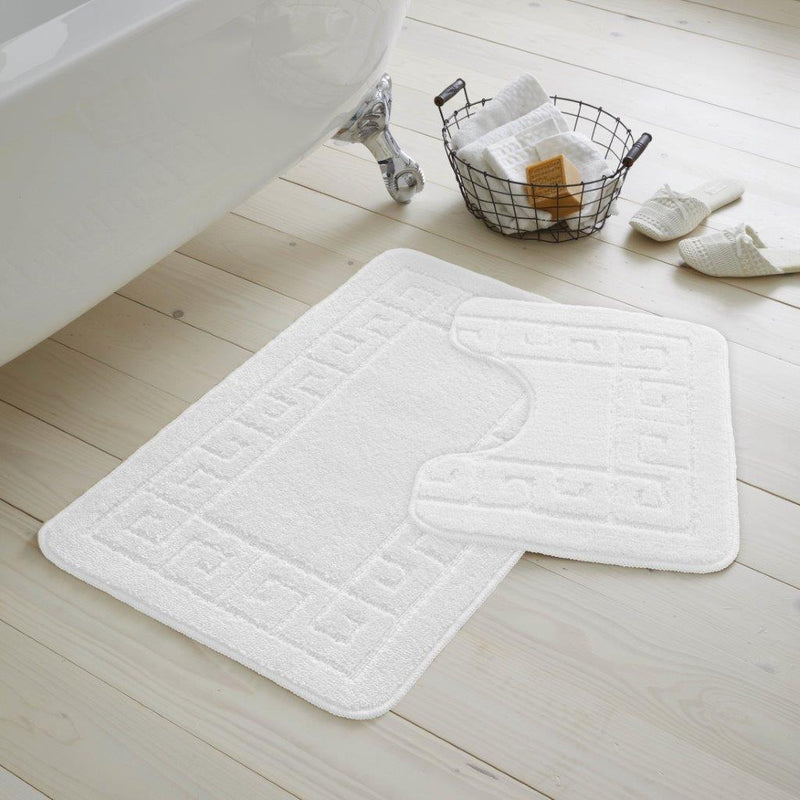 Greek Key White Patterned 2 Piece Bath Mat Set