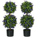 HOMCOM Set Of 2 Potted Artificial Plants Ball Tree With Lavender Flowers, 70cm