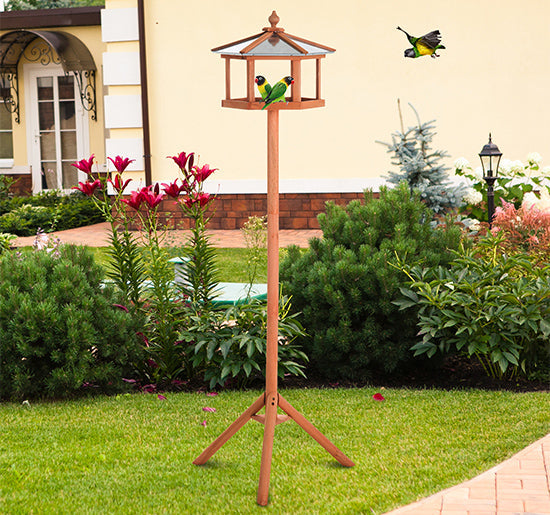 PawHut Wooden Freestanding Garden Bird Feeder Bird Stand