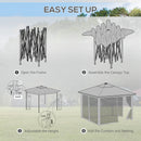 Outsunny 3x3(m) Pop Up Gazebo w/ Solar-Powered LED Lights Curtain Netting Grey