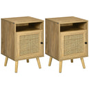 HOMCOM Nightstand, Rattan Bedside Table, Sofa Side Table w/ Cabinet, Shelf