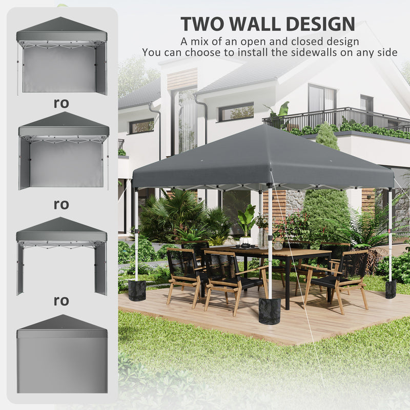 Outsunny 3x3 (M) Pop Up Gazebo Party Tent w/ 2 Sidewalls, Weight Bags Dark Grey