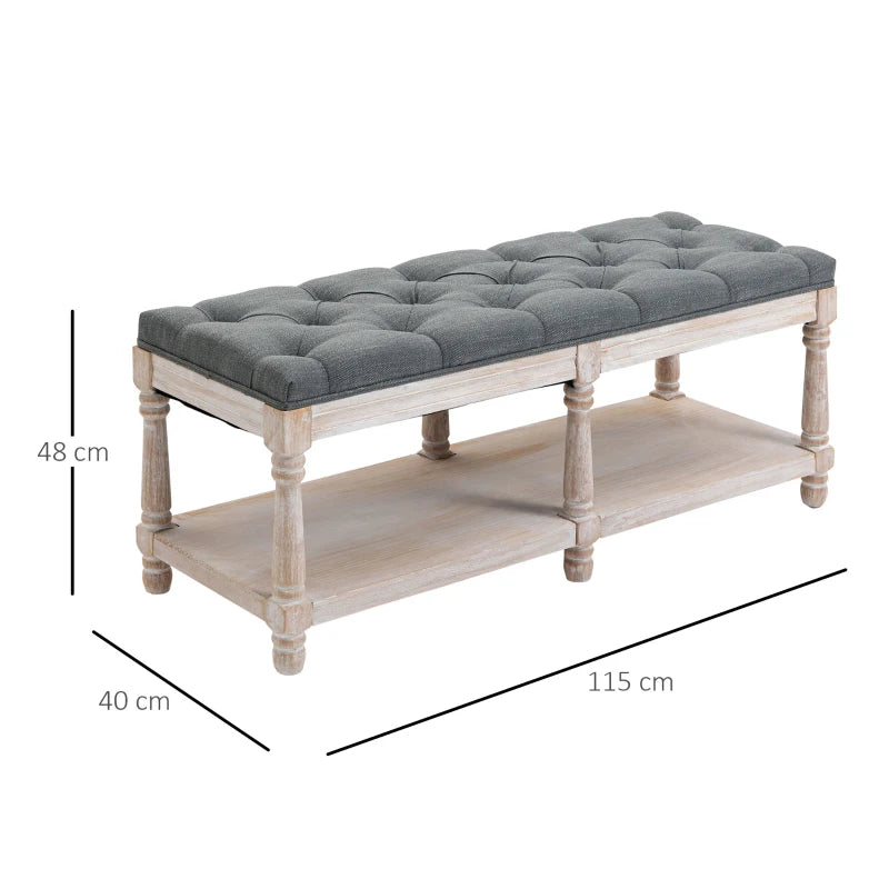 HOMCOM Vintage Shoe Benches with Top Cushion 115x40x48cm - Grey
