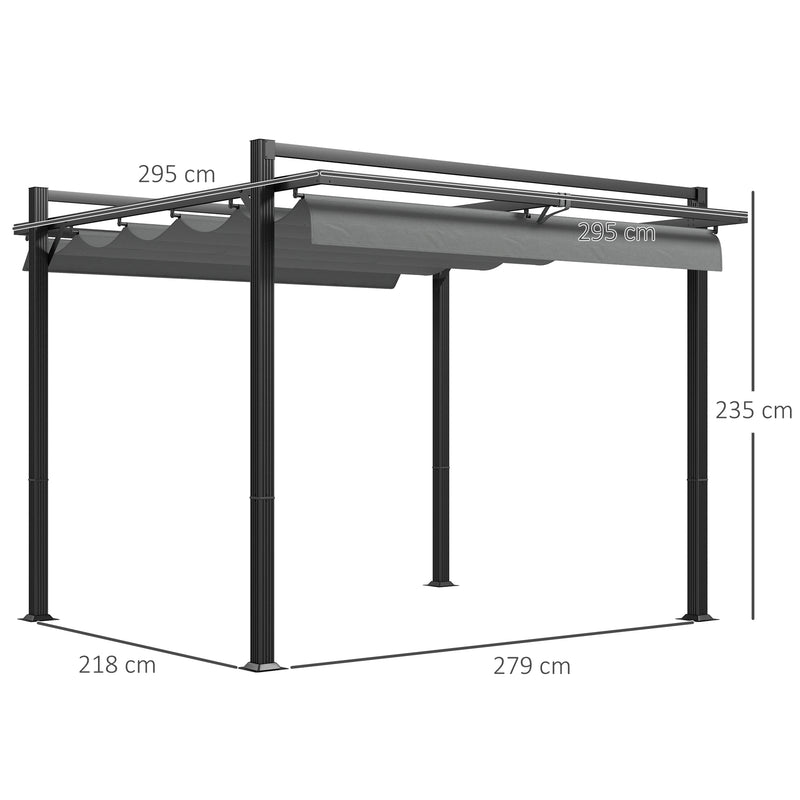 Outsunny 3 x 3(m) Pergola with Retractable Roof and Aluminium Frame, Grey
