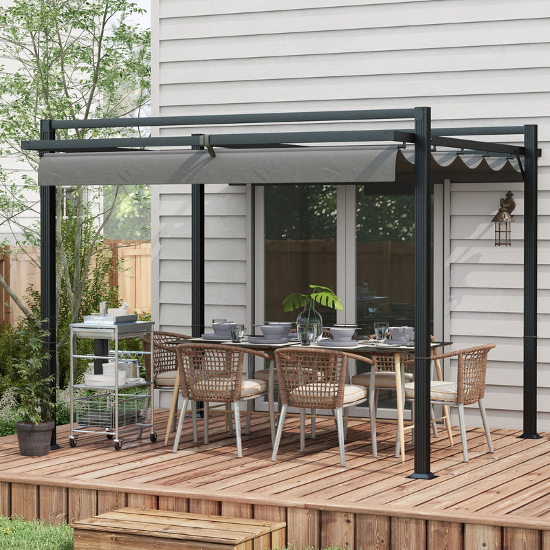 Outsunny 3 x 3(m) Pergola with Retractable Roof and Aluminium Frame, Grey
