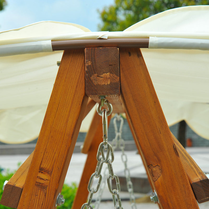 Outsunny 3 Seater Canopy Swing Bench - Cream white