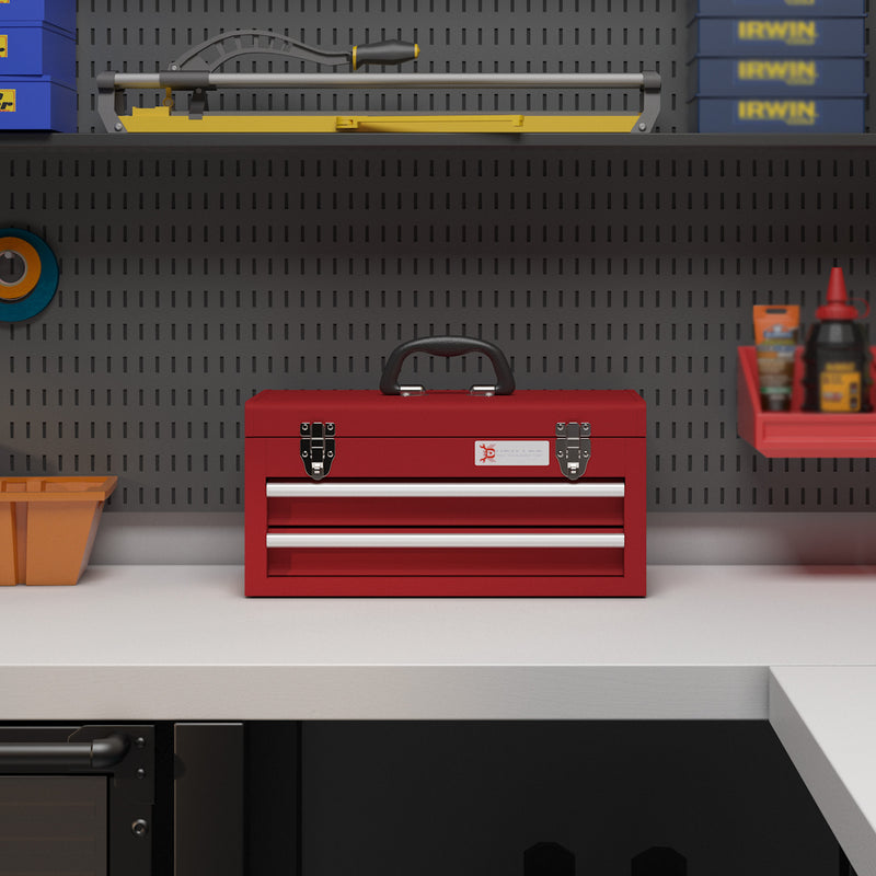 DURHAND Lockable 2 Drawer Tool Chest With Ball Bearing Slide Drawers Red