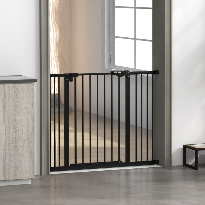 PawHut Adjustable Safety Gate w/ 2 Extensions and Four Adjustable Screws, Black