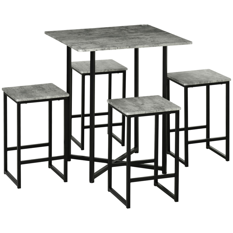 HOMCOM Concrete Effect Square Bar Table Set with Stools for 4 People Grey