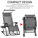 Outsunny Garden Rocking Chair Folding Recliner Outdoor Adjustable Sun Lounger Rocker Zero-Gravity Seat with Headrest Side Holder Patio Deck - Grey