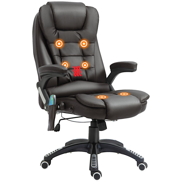HOMCOM Heated Vibrating Massage Office Chair with Reclining Function, Brown