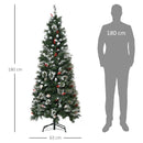 HOMCOM Christmas Tree Snow Dipped Slim 6' with Pine Cones & Berries