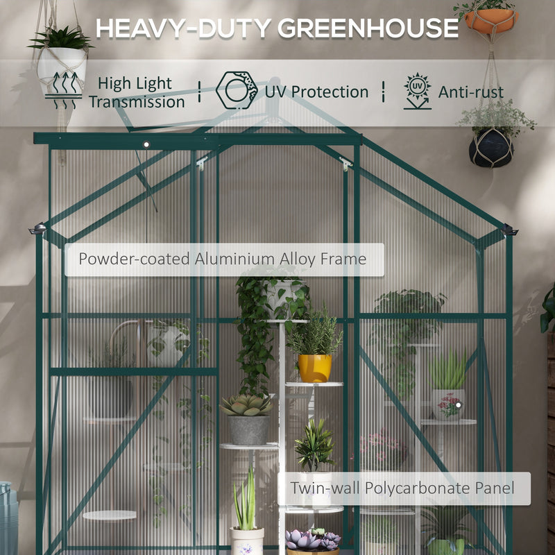 Outsunny 6 x 2.5ft Polycarbonate Greenhouse Aluminium Green House, Green