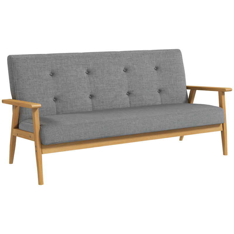 HOMCOM Modern 3-Seat Sofa Linen Fabric Upholstery Tufted Couch with Rubberwood Legs Dark Grey