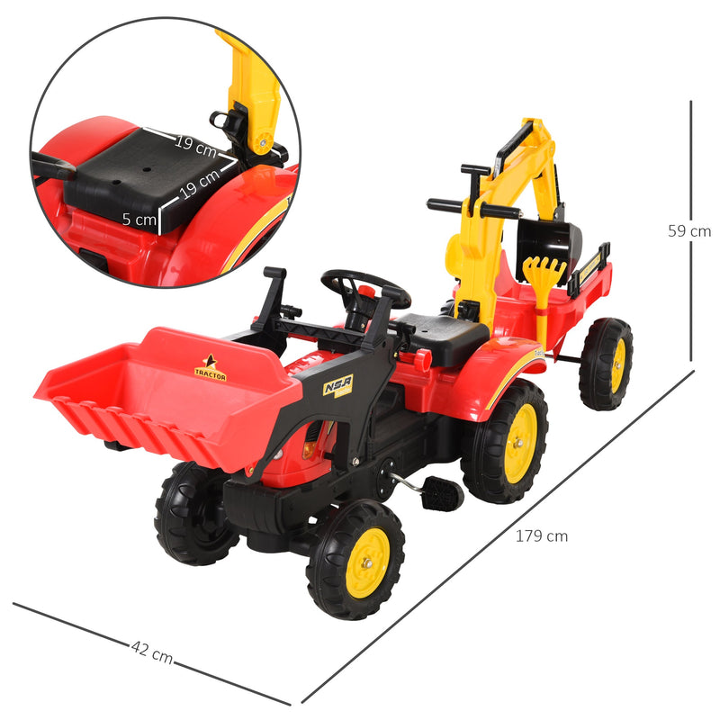 Kids Controllable Excavator with Trailer - Red/Yellow