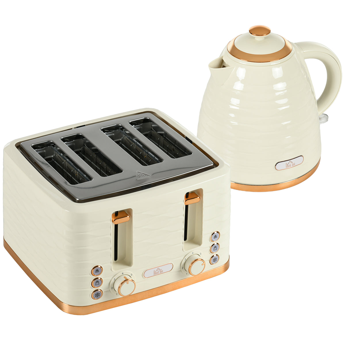 HOMCOM Beige Kettle & 4-Slice Toaster Set – 1.7L Rapid Boil, 3000W, Auto Shut-off
