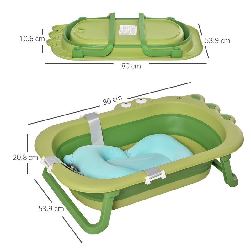 HOMCOM Ergonomic Baby Bath Tub for Toddler with Baby Cushion for 0-3 Years Green