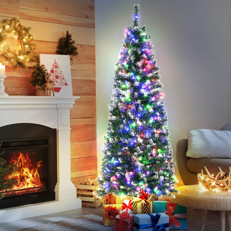 HOMCOM Christmas Tree Slim 5' with 250 Multi Coloured LED Lights