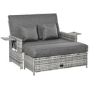 Outsunny Garden Rattan Furniture Set 2 Seater Patio Sun Lounger Daybed Sun Bed