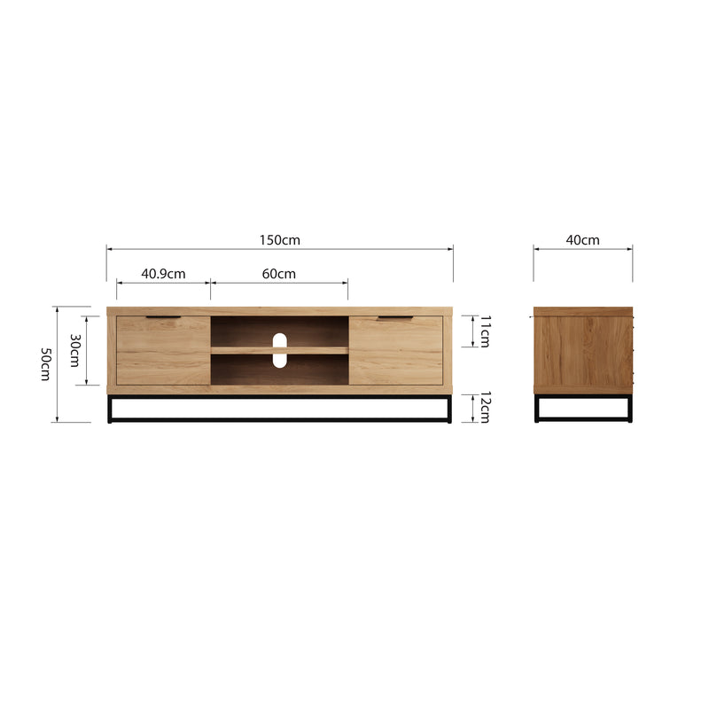 Sheffield Industrial Oak TV Unit Large 150 x 40 x 50 cm