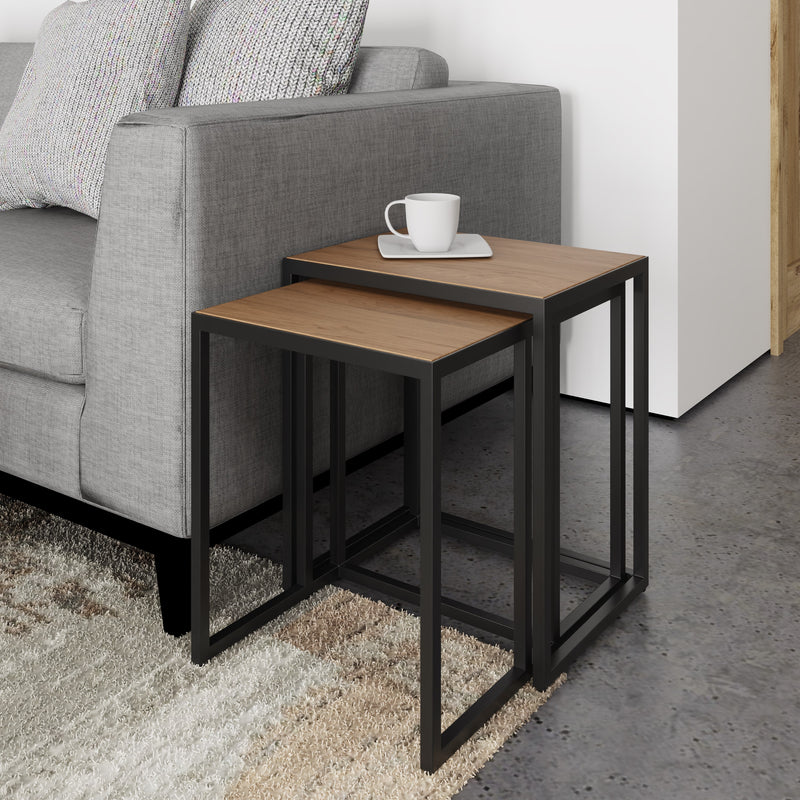 Sheffield Industrial Oak Nest of 2 Tables 40 x 30 x 55 cm
